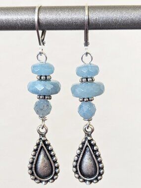 Sterling Silver Southwestern Light Blue Aquamarine Paisley Dangle Earrings